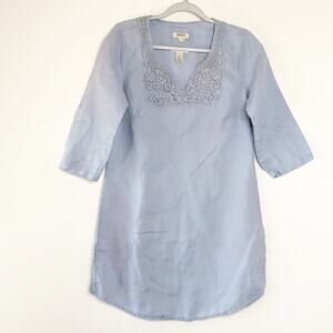Malvin Linen Tunic Top Large 10 Blue Crochet Detail Elbow Sleeve Germany